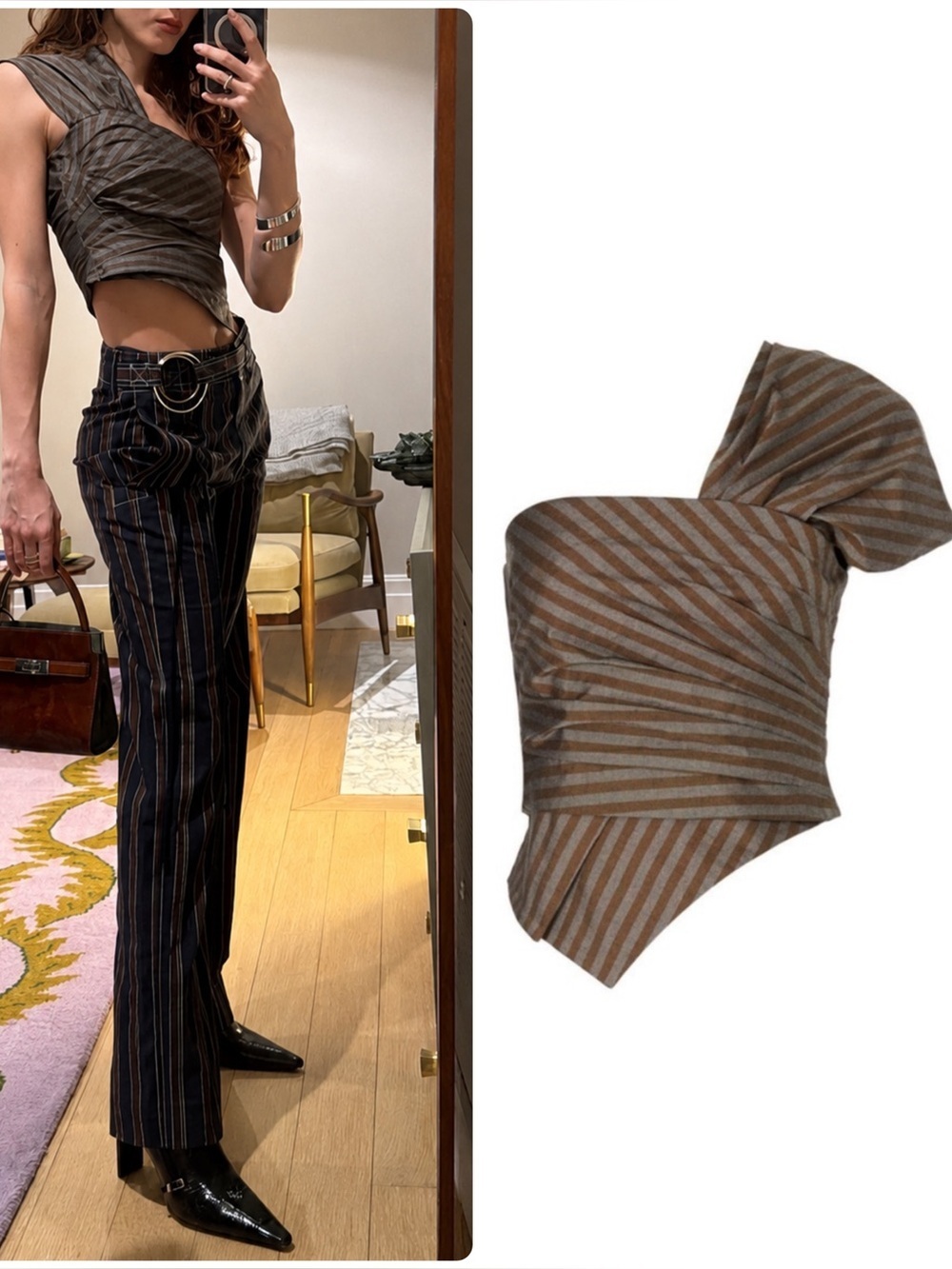 Tory Burch Stripe Wrap One Shoulder Top